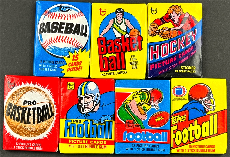 1970s-80s Topps Basketball, Football and Hockey Unopened Wax Packs (7)