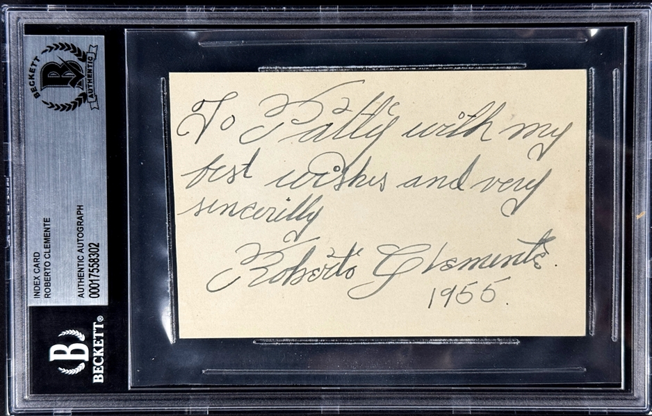 Incredible 1955 Roberto Clemente Signed and Inscribed Note from His ROOKIE YEAR (Encapsulated Beckett Authentic)