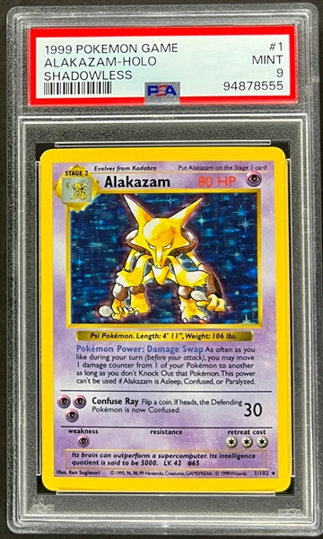 1999 Pokemon Game #1 Alakazam - Holo - Shadowless - PSA MINT 9