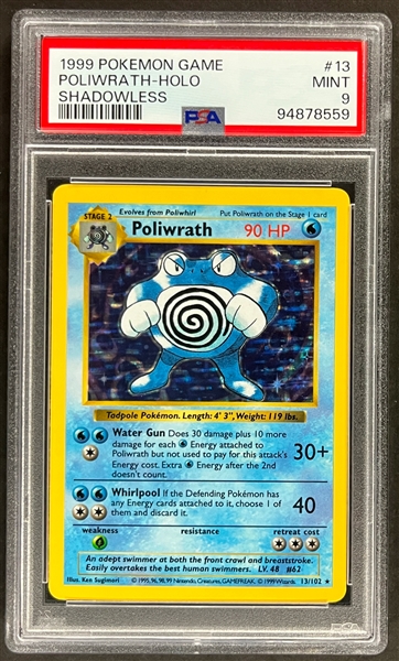 1999 Pokemon Game #13 Poliwrath - Holo - Shadowless - PSA MINT 9