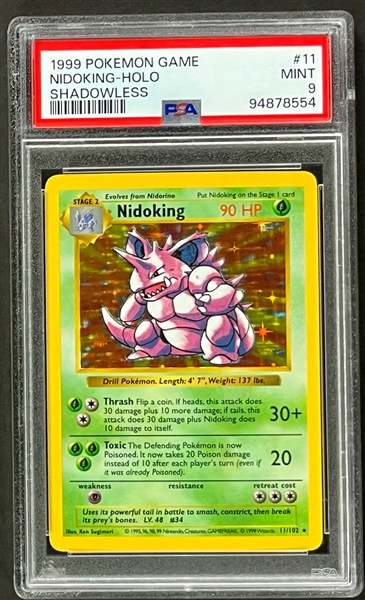 1999 Pokemon Game #11 Nidoking - Holo - Shadowless - PSA MINT 9