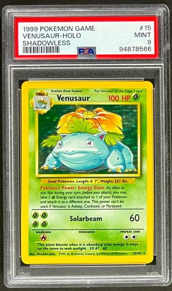 1999 Pokemon Game #15 Venusaur - Holo - Shadowless - PSA MINT 9