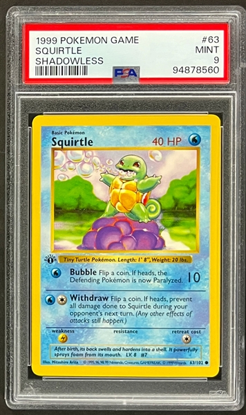 1999 Pokemon Game #63 Squirtle - 1st Edition - PSA MINT 9