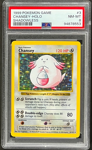 1999 Pokemon Game #3 Chansey- Holo - Shadowless - PSA NM-MT 8