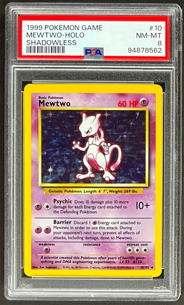 1999 Pokemon Game #10 Mewtwo - Holo - Shadowless - PSA NM-MT 8