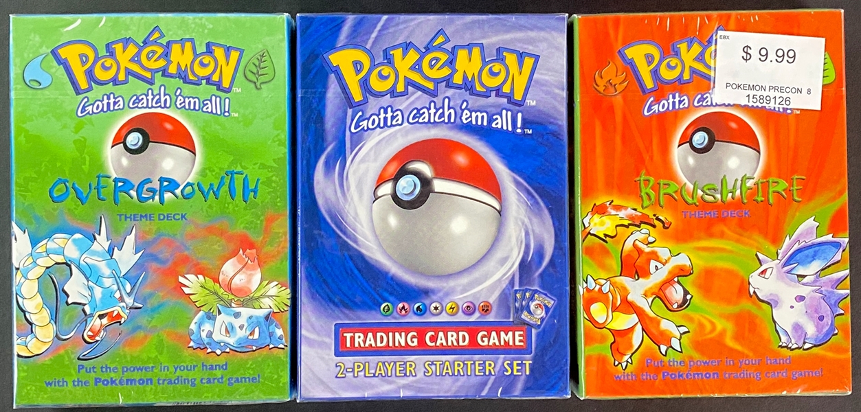 1999 Pokemon Game Sealed Deck Boxes (3) Incl. 2-Player Starter Set (Shadowed), Brushfire and Overgrowth Theme Decks