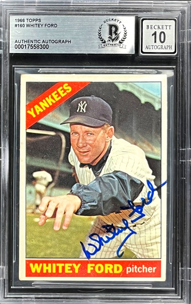 1966 Topps #160 Whitey Ford Signed Card - <strong>Auto Grade 10!</strong> (Encapsulated Beckett Authentic)