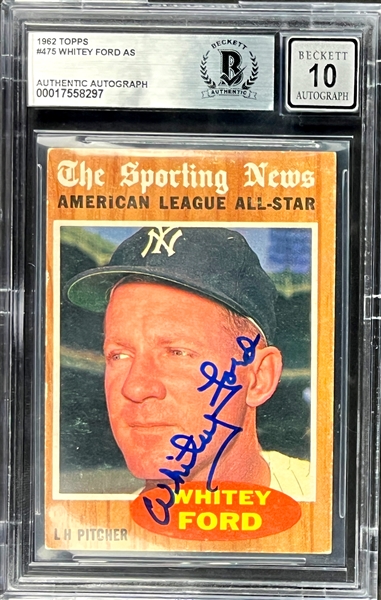 1962 Topps #475 White Ford Signed Card - <strong>Auto Grade 10!</strong> (Encapsulated Beckett Authentic)