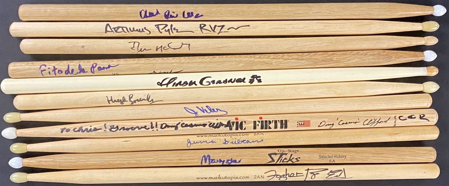 Signed Drumsticks Collection (11) Incl. Ric Lee (Ten Years After) and Others (Beckett Authentic)