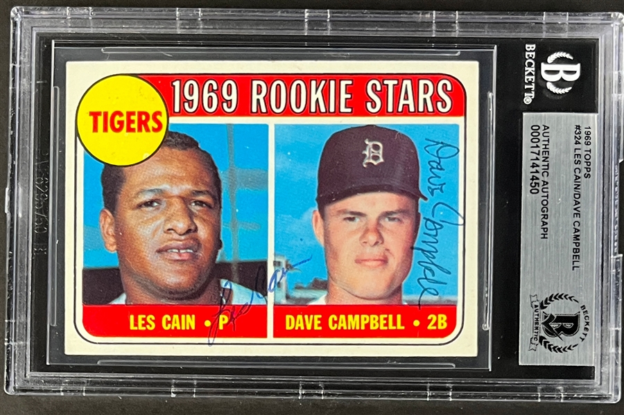 Les Cain and Dave Campbell Signed 1969 Topps #324 Card (Beckett Encapsulated)