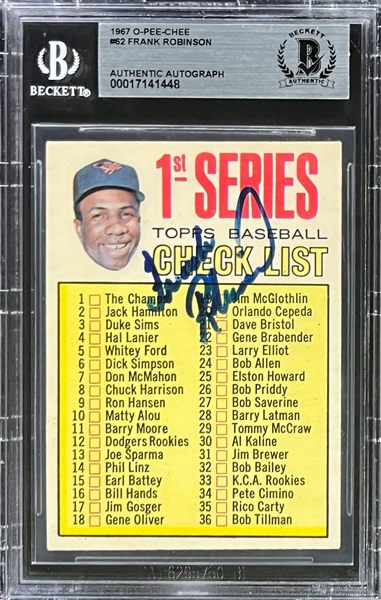 Frank Robinson Signed 1967 Topps #62 Checklist Card (Beckett Encapsulated)