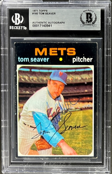 Tom Seaver Signed 1971 Topps #160 Card (Beckett Encapsulated)