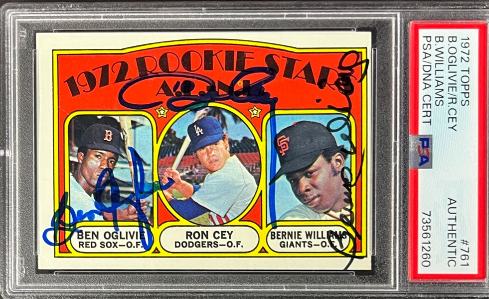 Ron Cey, Bernie Williams and Ben Ogilvie Signed 1972 Topps #761 Card (PSA/DNA Encapsulated)