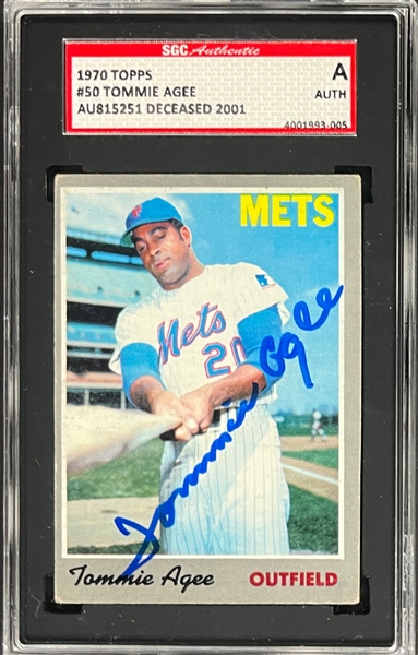 Tommie Agee Signed 1970 Topps #50 Card (SGC Authentic Encapsulated)