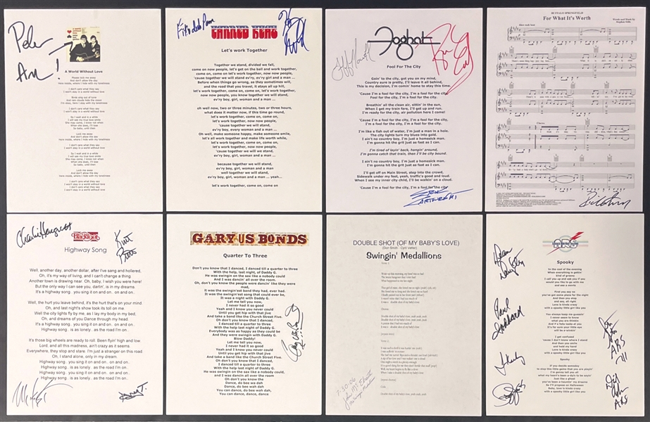 Rock Lyric Sheet Collection (10) Incl. Marshall Tucker Band, Foghat, Canned Heat and Others (Beckett Authentic)