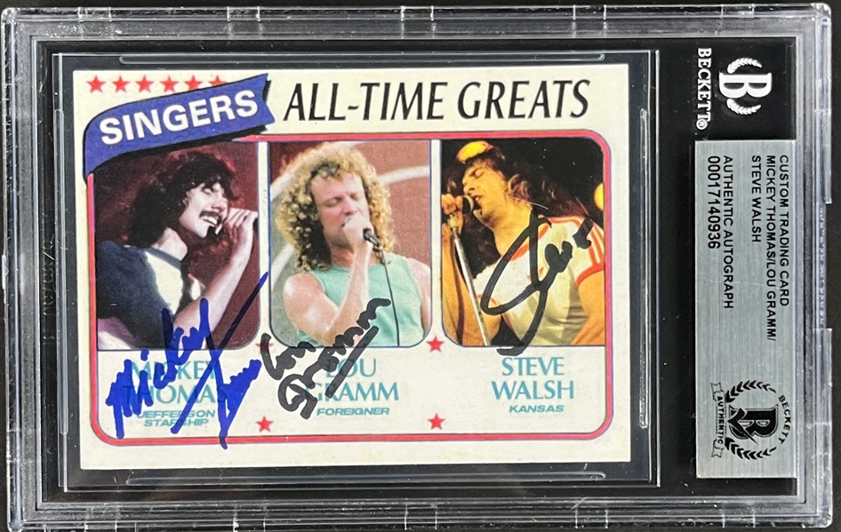 Lou Gramm (Foreigner), Mickey Thomas (Jeff. Starship) and Steve Walsh (Kansas) Signed Trading Card (Beckett Encapsulated)