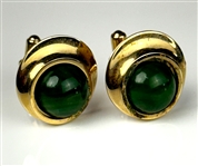 Elvis Presley Owned Gold Colored Cuff Links with Large "Tigers Eye" Green Stones 