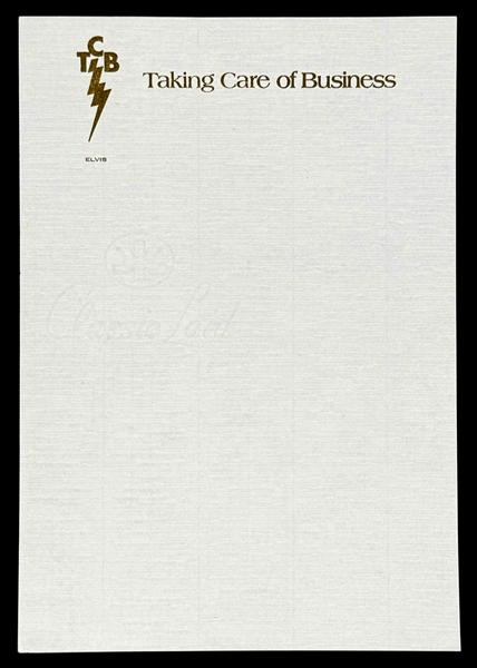 Elvis Presley “TCB” Letterhead – Elvis More Rare Executive Style Letterhead - Former Jimmy Velvet Collection