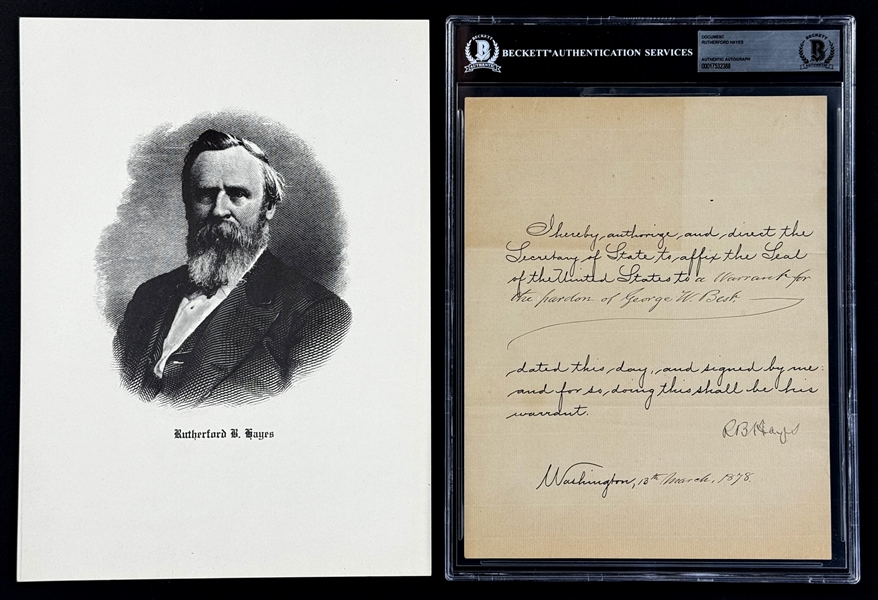 Rutherford B. Hayes (President 1877-1881) Signed Presidential Pardon (Beckett Authentic)