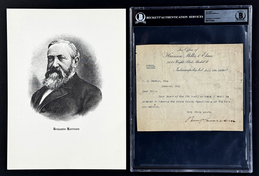 Benjamin Harrison (President 1889-1893) Signed Document During Pres. Campaign (Beckett Authentic)