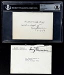 Harry S. Truman (President 1945-1953) Signed Autograph Card and Free Franked Envelope (Beckett Encapsulated)