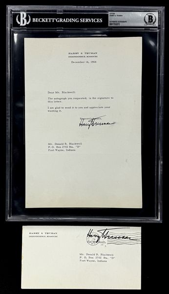 Harry S. Truman (President 1945-1953) Signed Letter and Free Franked Envelope (Beckett Encapsulated)