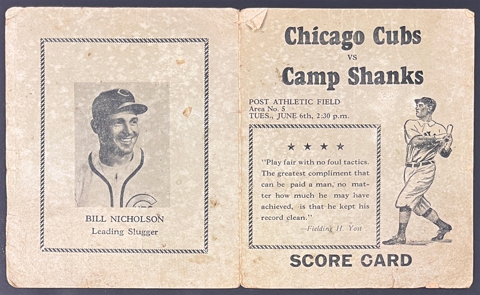 1944 Chicago Cubs vs Camp Shanks Game Scorecard