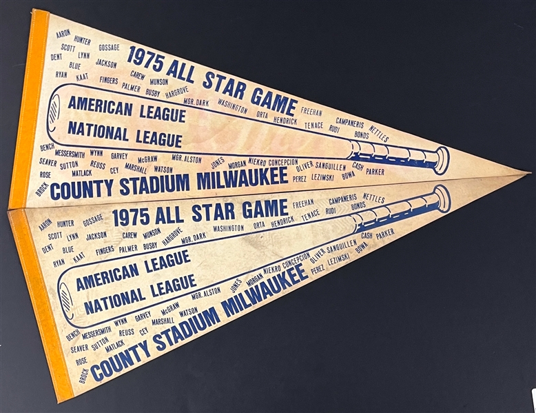 1974 Hank Aaron "All Time HR Champion" and 1975 All Star Game Pennants (5 Total)