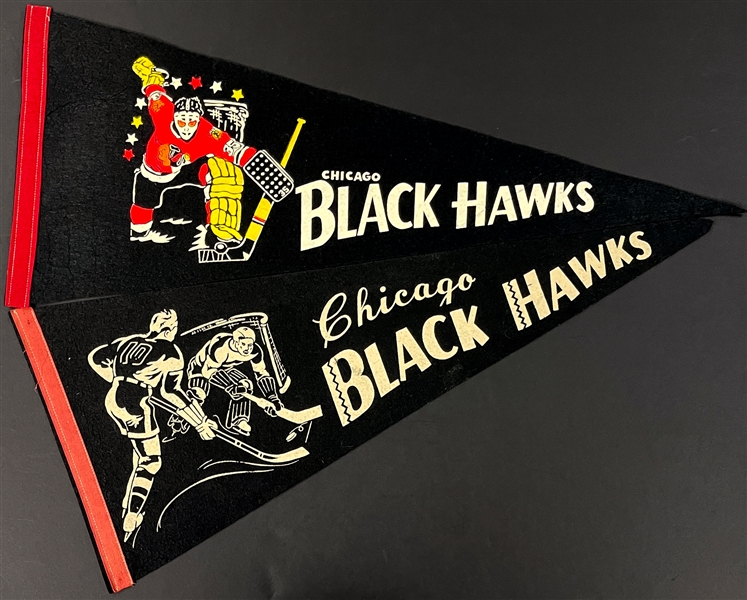 1960s-1970s Chicago Black Hawks Pennant Collection (3) Incl. Tony Esposito Example