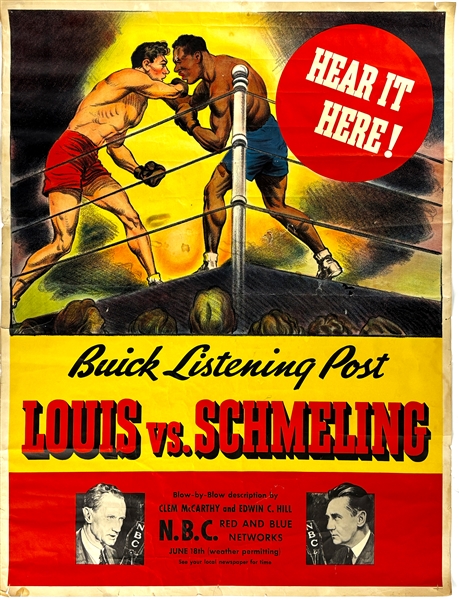 1936 HUGE Joe Louis vs Max Schmelling Radio Broadcast Poster - Incredible Image from One of the Most Famous Sporting Events of the 20th Century