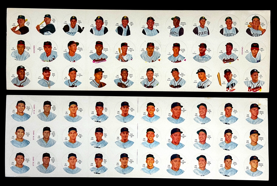 1962 Salada-Junket Baseball Coins Uncut Sheets (2 Diff. 60 Coins) Incl. Clemente and Aaron