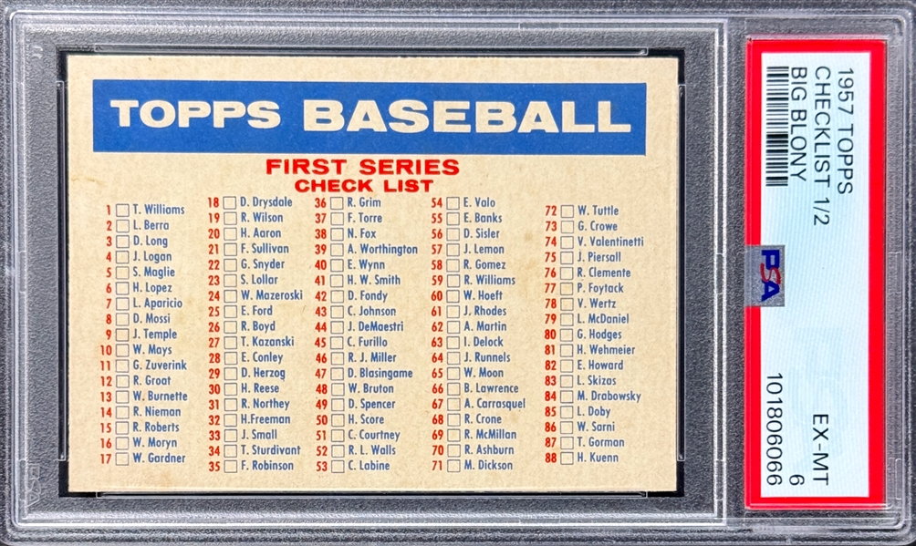 1957 Topps Checklist 1/2 (Big Blony) - PSA EX-MT 6