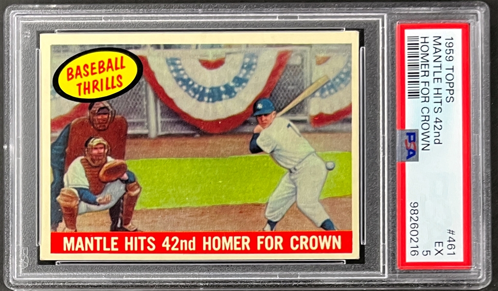 1959 Topps #461 Mantle Hits 42nd Homer for Crown - PSA EX 5