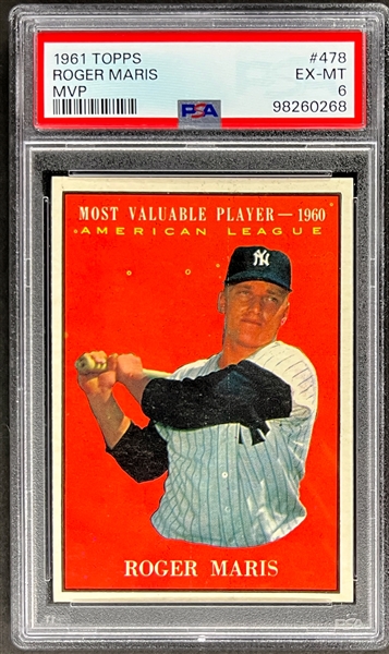 1961 Topps #478 Roger Maris MVP - PSA EX-MT 6