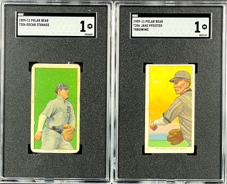 1909-11 T206 "Polar Bear" SGC Graded Pair (2) - Stanage and Pfeister, Throwing