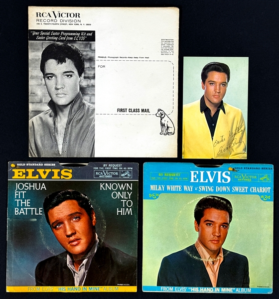 1966 Elvis Presley "Special Easter Programming" Promotional Kit Incl. Original Envelope, Postcard and Two 45 RPM White Label "Not For Sale" Singles