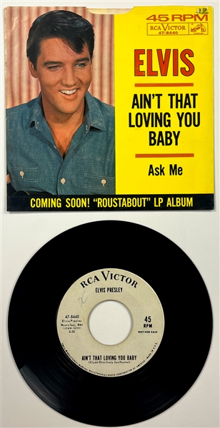 1964 Elvis Presley RCA Victor White Label “Not For Sale” 45 RPM Single “Ask Me” / “Aint That Loving You Baby” with Picture Sleeve - <em>Roustabout</em>