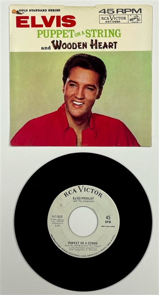 1965 Elvis Presley RCA Victor White Label “Not For Sale” 45 RPM Single “Puppet on a String” / “Wooden Heart” - <em>Girl Happy</em> (447-0650)