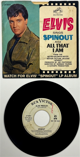 1966 Elvis Presley RCA Victor White Label “Not For Sale” 45 RPM Single “Spinout” / “All That I Am” - EARLIEST PICTURE SLEEVE (47-8941)