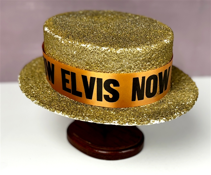 1970 "ELVIS NOW INTERNATIONAL" Orange Satin Band Straw Hat Painted Gold and Signed By Colonel Parker! (Beckett Authentic)