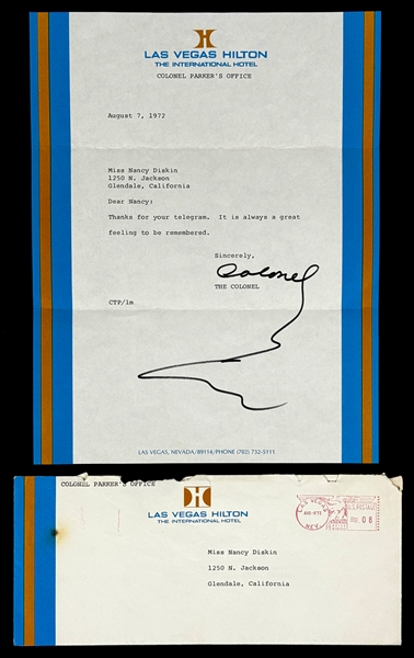 1972 Colonel Tom Parker Signed Letter on Las Vegas Hilton Stationary (Beckett Authentic)