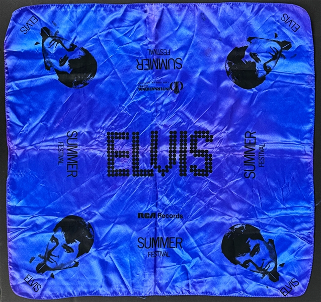 1970 Elvis Presley Souvenir Scarf “International/RCA Records” Deep Blue Style Plus Period Scarf Ring