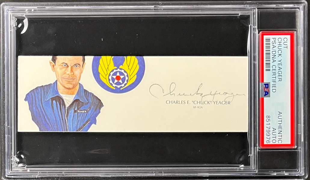 Chuck Yeager Signed Cut with His Image - Encapsulated Authentic by PSA/DNA