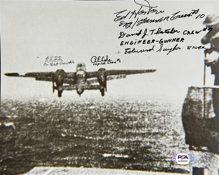 1942 Doolittles Raiders Signed (5 Signatures) 8x10 Photo of Bomber Taking off During Mission (PSA/DNA)