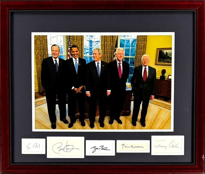 Five Living Presidents Signed Display - Barack Obama, George H.W. Bush, George W. Bush, Bill Clinton & Jimmy Carter (PSA/DNA)