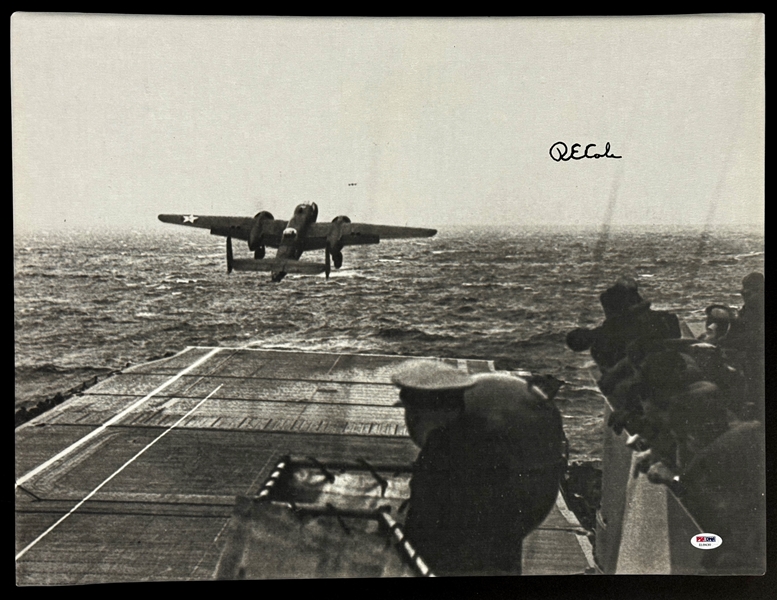 1942 Doolittles Raiders Signed 24x18 Canvas Print of Bomber Taking off During Mission (PSA/DNA)