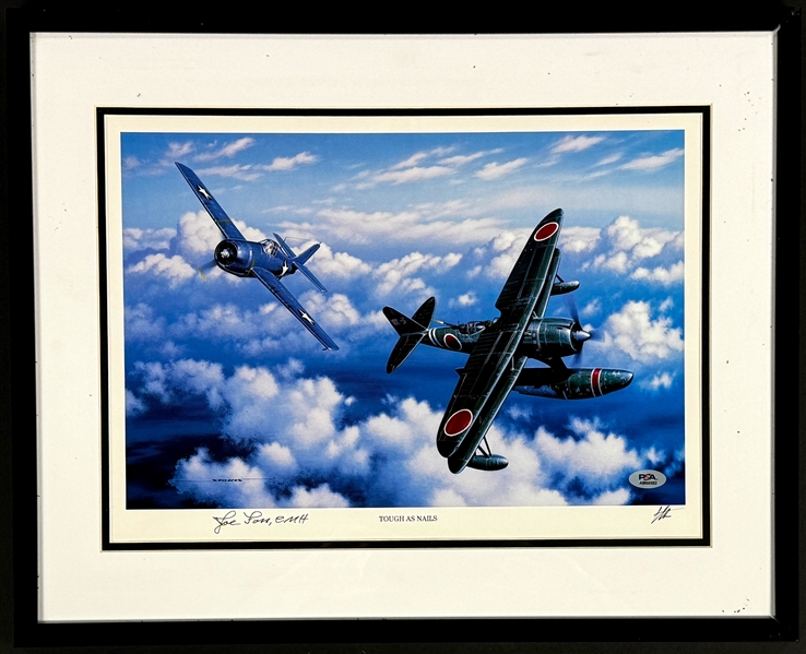 Joe Foss Signed "Tough as Nails" Stan Stokes Aviation Artwork in Framed Display (PSA/DNA)