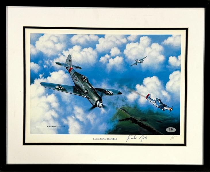 Gunther Rall Signed "Long Noses Trouble" Stan Stokes Aviation Artwork in Framed Display (PSA/DNA)