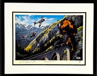 Gabby Gabreski Signed "Bridge Busting Jugs" Stan Stokes Aviation Artwork in Framed Display (PSA/DNA)