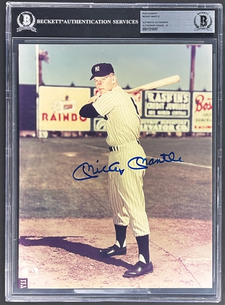 Mickey Mantle Signed 8x10 Photo (Encapsulated GEM MINT 10 Beckett Authentic)